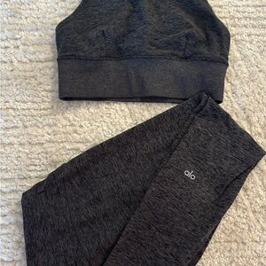 ALO Yoga Dark Gray Alo soft Sports Bra and Leggings Set